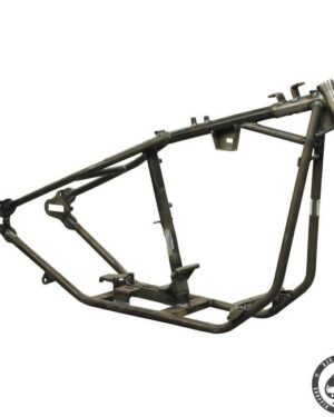Paughco hardtail frame for Harley Davidson Bigtwin with a 4-speed tranmission. Frame hase a OEM style neck and a extra wide rear witch allows a 180 Wide rear tire with belt or a 200 wide tire with chain. Frame has late style fatbob tank mounts and will accept a rear hydraulic disc brake.