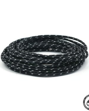 Cloth covered wiring, 25FT, Black with white tracing