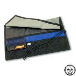 Cruztools, Roll-up tool pouch. A very rugged roll-up pouch made from ballistic nylon. With 18 pockets of varying width at two Heights to acommodate a wide range of contence