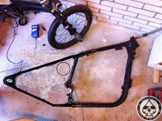 Harley Ironhead frame becomming a true sixties style chopper