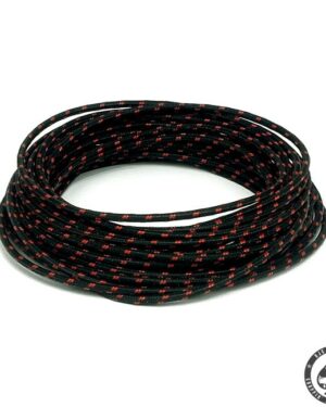 Cloth covered wiring, 25FT, Black with red tracing.