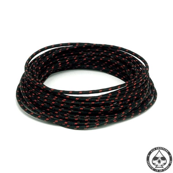 Cloth covered wiring, 25FT, Black with red tracing.