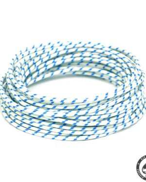 Cloth covered wiring, 25FT, White with blue tracing