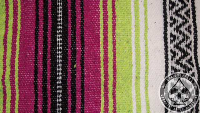Mexican Veracruz blanket, pink, apple green & white