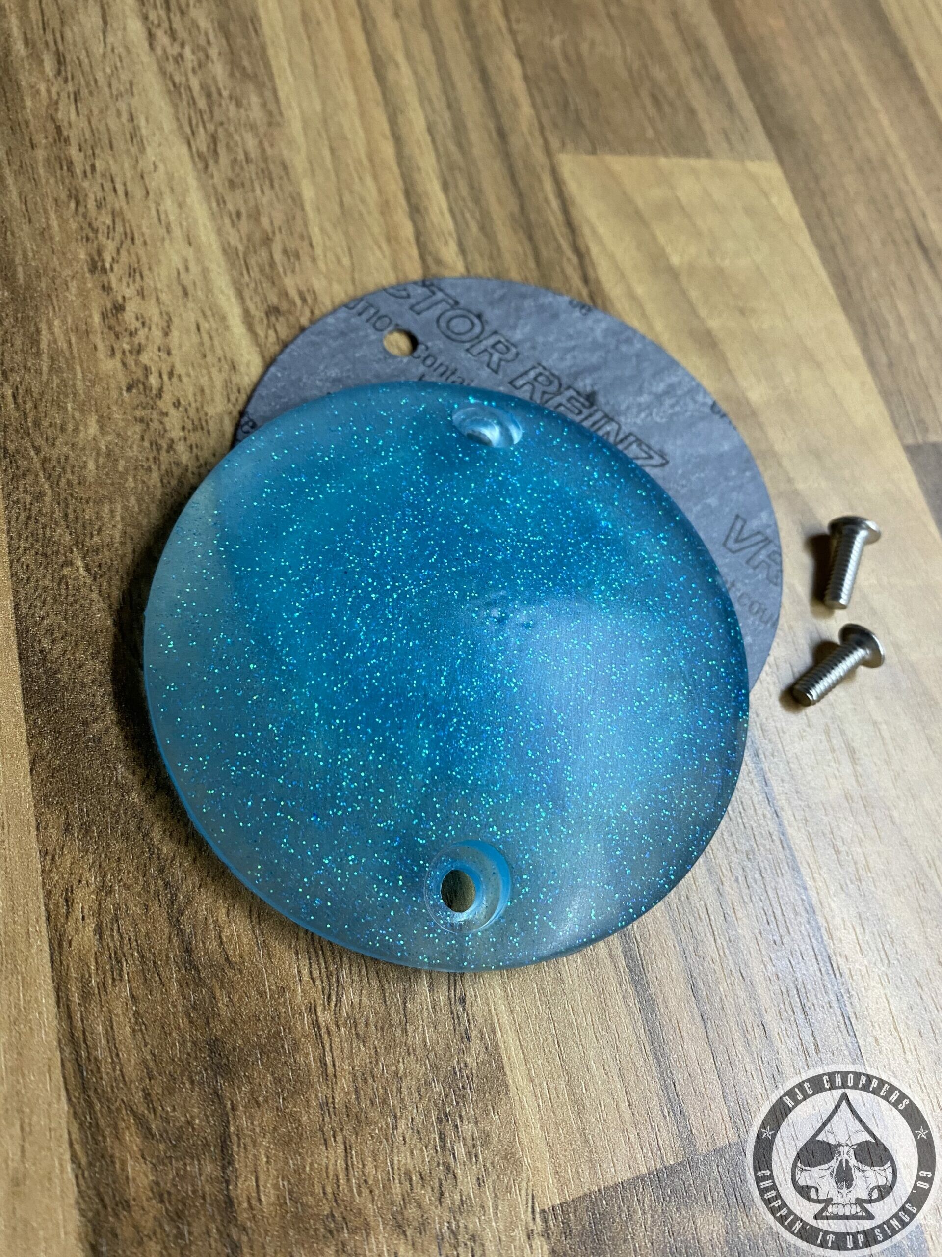 RJC-Choppers, Resin Point Cover Domed, Flaked Turquoise